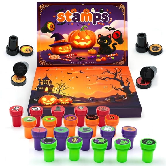 2026 Halloween Stamp Advent Calendar 24 Day Mystery Blind Box Set Trick or Treat Party Favors Goody Bag Stuffers Craft Kit (1PC)