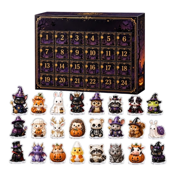 2026 Halloween Witchy Forest Animal Advent Calendar, 24Pcs 2D Acrylic Cute Spooky Woodland Creature Ornaments Countdown Calendar, Dark Magic Pumpkin Themed Hanging Decor, Holiday Collectible Gift