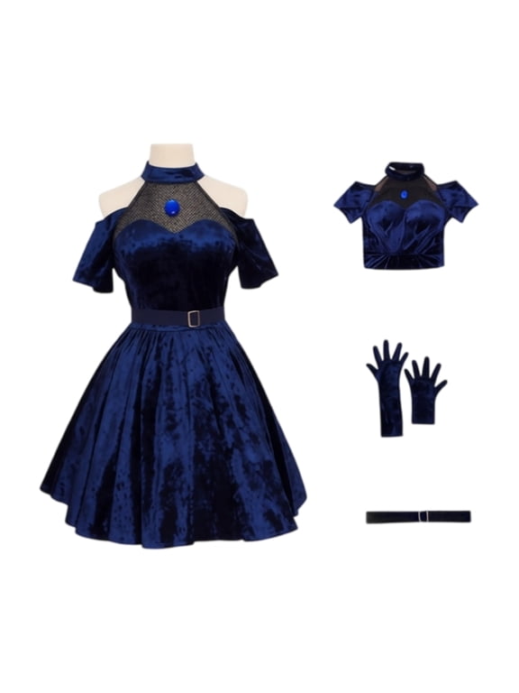 2026 Halloween Zombie Performance Show Mizi Cosplay Costume, Idol Theme Halloween Role Play Outfit Set with Flared Dress + Belt + Gloves, Halloween Costume for Stage Performance, S