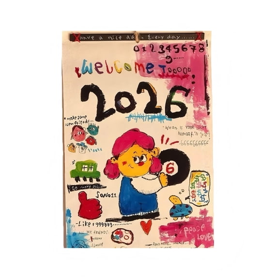 2026 Hand-Drawn Doodle Wall Calendar - Playful Handmade Paper Art, Creative Room Decor, Artistic Wall Hanging for Kids, Home, and Gift Giving