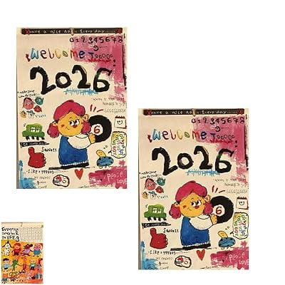 ‌2026 Hand-Painted Doodle Wall Calendar - Unique 12 Month Art Calendar with Colorful Illustrations, Large Date Grids for Home Office School Planning & Organizing, Artistic Wall Decor