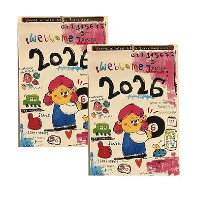 ‌2026 Hand-Painted Doodle Wall Calendar - Unique 12 Month Art Calendar with Colorful Illustrations, Large Date Grids for Home Office School Planning & Organizing, Artistic Wall Decor Gift