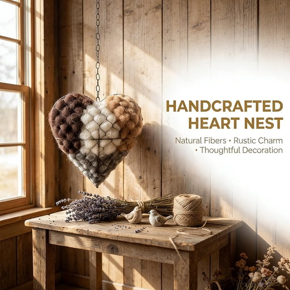 Handmade Fiber Bird Nesting Heart,Alpaca Fiber Bird Material House,Birds Nests Material Holder,Hummingbird Nest Boxes for Outside,Winter Fowl Gifts Hummingbirds Lovers Home Garden Yard (3Set)