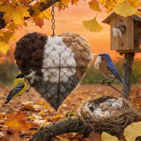 2026 Handmade Fiber Bird Nesting Heart, Birds Nests Material Holder, Hummingbird Nest Boxes for Outside, Nester Houses Design, Winter Tree Shelter for Wild Birds, Dual-Season Outdoor View House(1pcs)