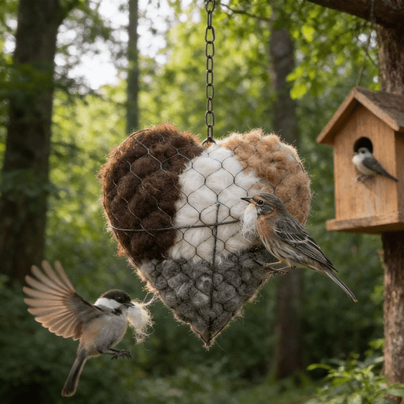 2026 Handmade Fiber Bird Nesting Heart, Refillable Birds, Handmade Alpaca Fiber Bird Nesting Heart, Winter Fowl Gifts Animal Hummingbirds Lovers Home Garden Yard 1Pcs
