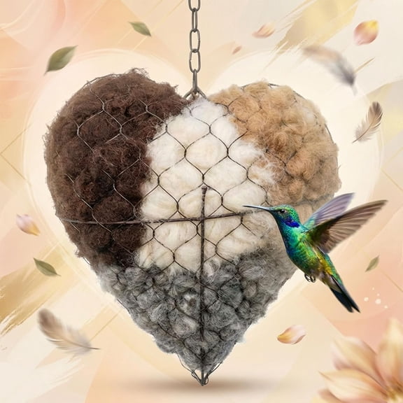 2026 Handmade Fiber Bird Nesting Heart,Refillable Nature Wool Material House Winter Shelter,Starter Hummingbird Houses Nester with 2 Bags Nest Materials,Garden Art Birdhouse Outside Gifts(1PCS)