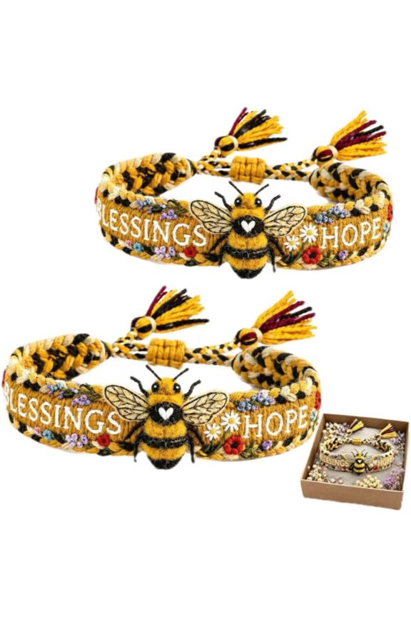 2026 Handmade Honey Bee Woven Bracelet, Honey Bee Adjustable Bangle Bracelet, Bee Bracelet for Women,Cute Floral Animal Jewelry Gift for Mom Best Friend