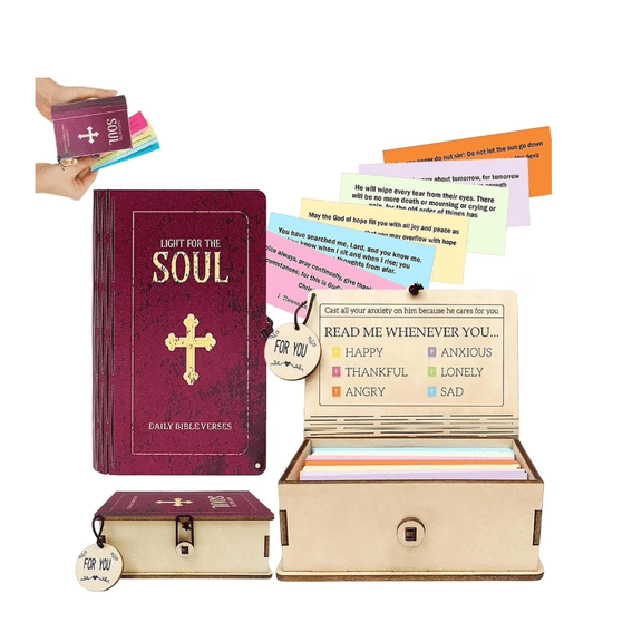 2026 Handmade Wooden Bible Verse Prayer Box with 150 Emotion Cards - Daily Scripture Cards for Encouragement, Inspirational Gifts for Women & Men, Christmas, Birthday, Easter Spiritual PresentT