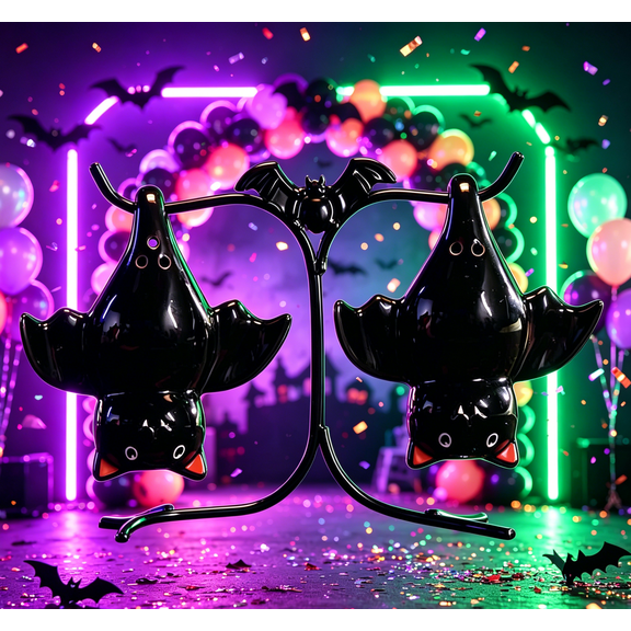 2026 Hanging Bats Ceramic Salt and Pepper Shaker Set with Branch Display Rack - Matte Black Gothic Tabletop Spice Cruets, Spooky Festive Holiday Kitchen Countertop Condiment Holder