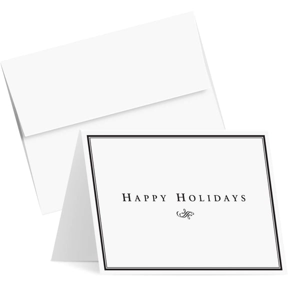 2026 Happy  Greeting Cards and Envelopes, Minimalist Border Design, Christmas Xmas New Year Greetings, Corporate, Business, Party Invitations and Thank You Cards – 4.25" x 5.5" – 25 per Pack