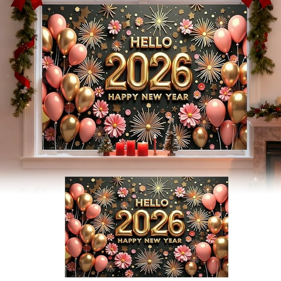 2026 Happy New Year Backdrop,New Year Fabric Backdrop, 37.5*29.5 IN Polyester Poster 2026 Happy New Year Decoration for Parties, Home, Garage, Yard, Porch, School, Office, Photo Booth Use,A