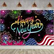 2026 Happy New Year Porch Sign with LED Lights New Years Eve Party Supplies, Colorful Firework Hanging Banners for 2026 New Year Lunar New Year Party Indoor Outdoor Porch Wall Decor