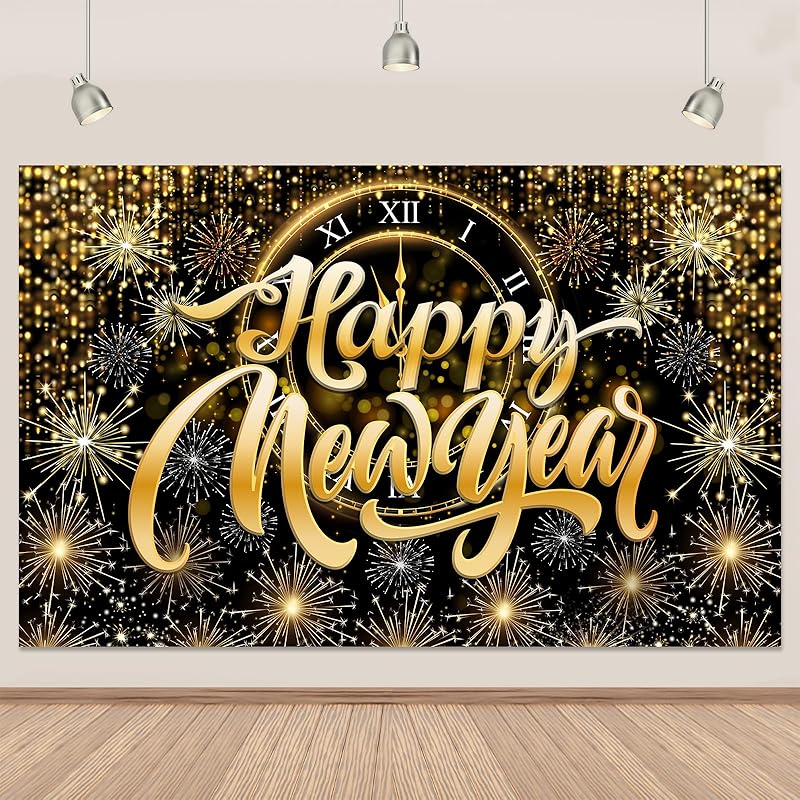 2026 Happy New Year Banner Backdrop 5.9×3.6 Ft Gold Glitter Happy New ...
