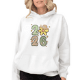 thumbnail image 1 of 2026 Happy New Year Cute Flower Graphic Tee T Shirt Tops Soft Everyday Cotton Tee Hooded long-sleeved White S-2XL, 1 of 6