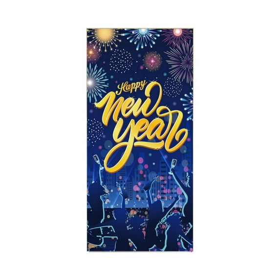 2026 Happy New Year Festival Door Curtain, Polyester Fabric Hanging Decorative Door Cover, Fits Standard Door Frames and Walls, Adds Joyful Festive Atmosphere as a Practical Party Backdrop Decoration