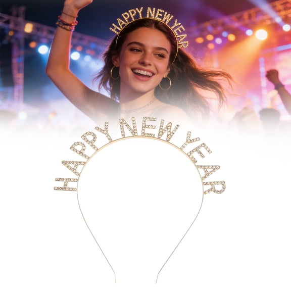 2026 Happy New Year Headband, 1-Pack Gold & Silver Christmas Headbands for Women, Holiday Headbands for Women, New Year's Eve Party Tiara Accessories, Cute Holiday Headpiece for Girls (E)