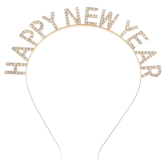 2026 Happy New Year Headband, Holiday Headbands for Women, New Year's Eve Party Tiara Accessories, Adjustable Headpiece Party Wedding Festive Hair Decor (6X6In) Gold
