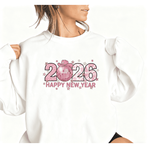 2026 Happy New Year Print Sweatshirt Graphic Sweatshirt White S-3XL Holiday Tops