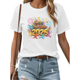 thumbnail image 1 of 2026 Happy New Year Print T-Shirt Graphic Tees Shirts White Festive Cartoon Design Holiday Gathering Soft Breathable Relaxed Fit Fashion Tops S-5XL, 1 of 5