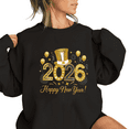 thumbnail image 1 of Women 2026 Happy New Year Top Hat Theme Balloon Graphic Tee T Shirt Gold Pattern Tops Round-neck long-sleeved Black S-3XL, 1 of 6