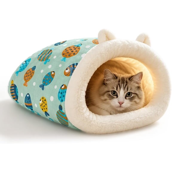 2026 Heat Retaining Sherpa Cat Burrow Bed for Indoor Cats