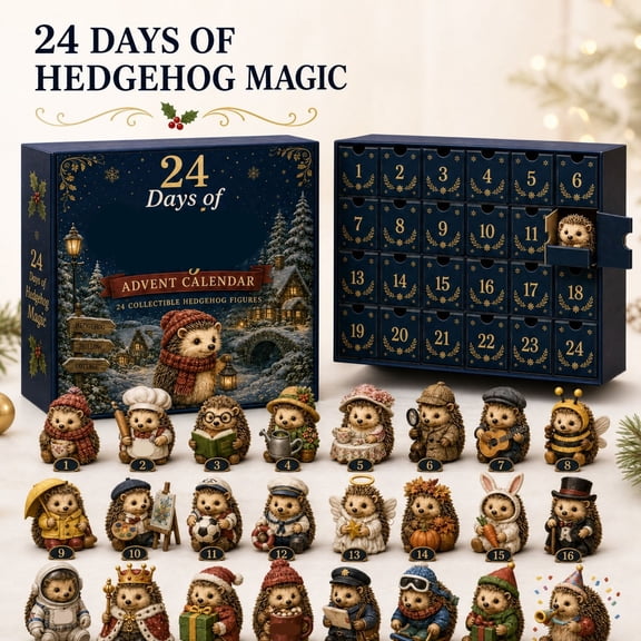 2026 Hedgehog Advent Calendar, 24 Days Christmas Countdown with Collectible Resin Hedgehog Figurines for Hedgehog Lovers & Holiday Gifting