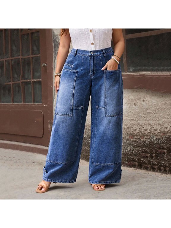 2026 High Waisted Loose Wide Leg Jeans For Women In Navy Blue With Workwear Pants