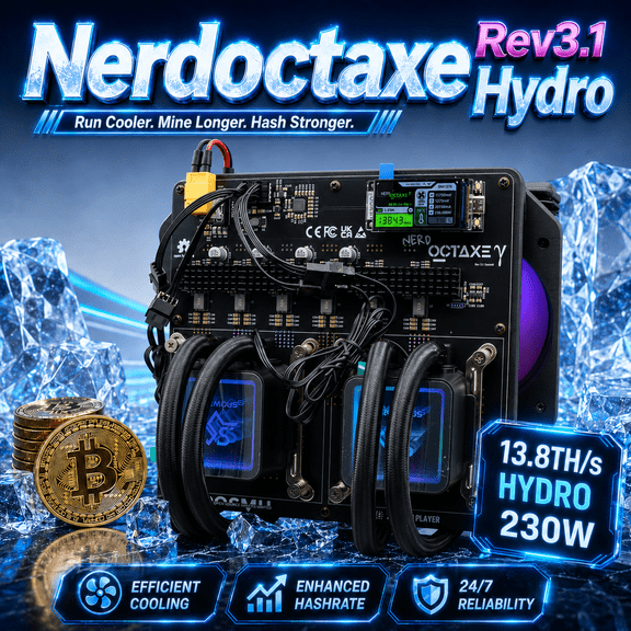 2026 High performance NerdOCTAxe Rev 3.1 Hydro 13.8Th/s BTC mine Solo Bitcoin Miner ASIC SHA256 Crypto Miner Home Mining