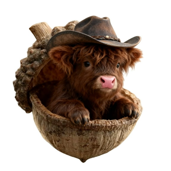 2026 Highland Cow Acorn Ornaments, 2D Flat Acrylic Cartoon Cow Hanging Decor, Cute Animal Christmas Tree Ornaments for Holiday Home Party Decorations (C, 1pcs)