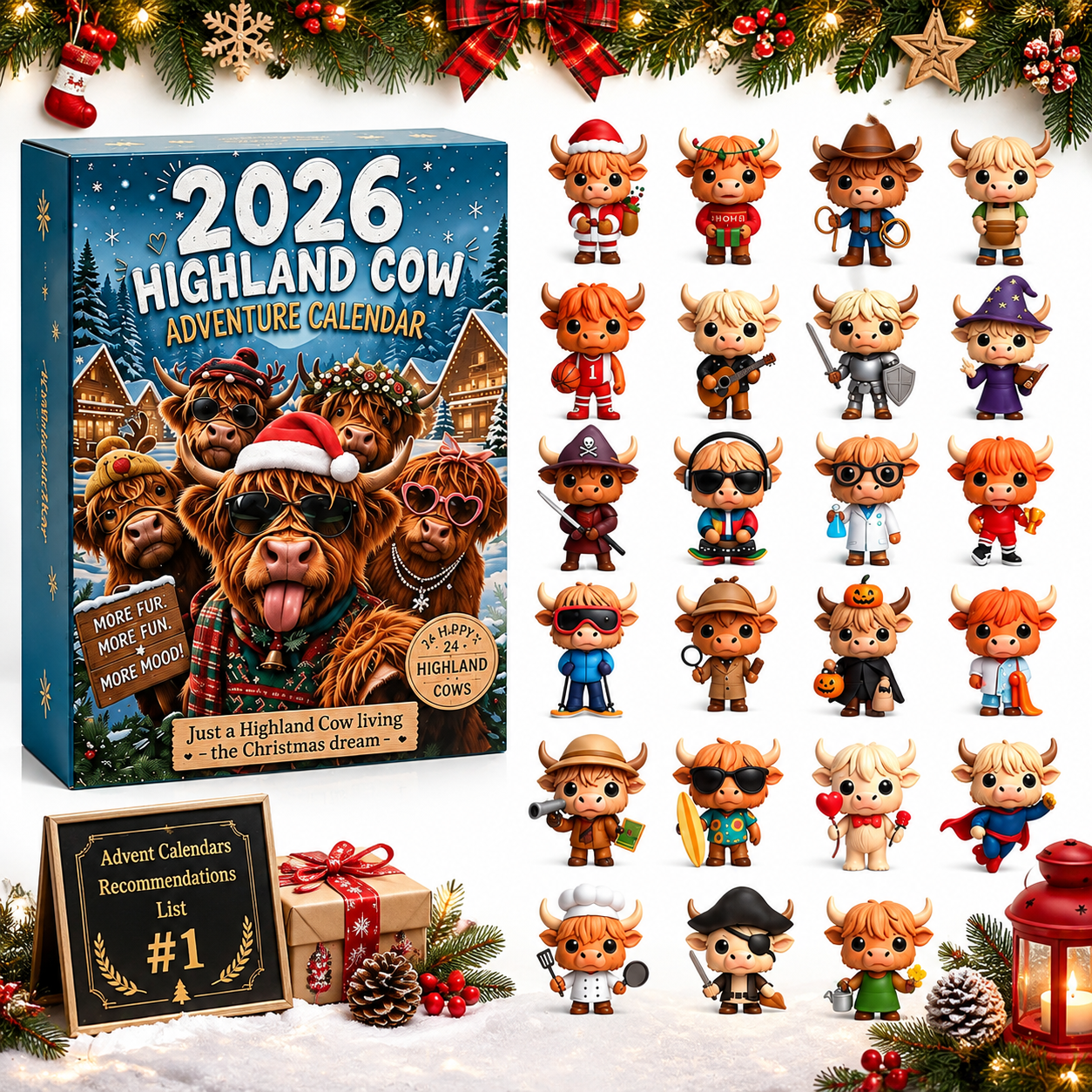 Mini Lullsr 2026 Highland Cow Advent Calendar, 3D Figurine Daily Surprise, 24 Days ...