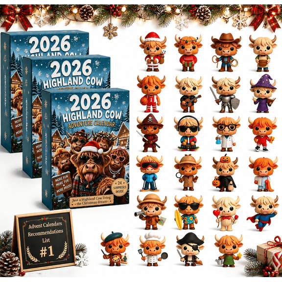 2026 Highland Cow Advent Calendar, 3D Figurine Daily Surprise, 24 Days Funny Christmas Countdown, Mini Cattle Statue Ornament Gift Set (3PCS)