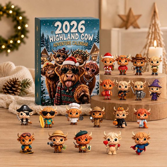 2026 Highland Cow Advent Calendar Every Day Brings New Surprises (#A) | Open one mini cattle figurine each day for a cozy 24-day Christmas countdown, then display the complete collection.