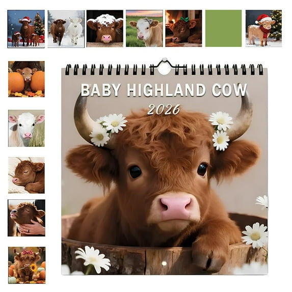 2026 Highland Cow Wall Calendar Farmhouse Style Home Office Decor for Christmas Holiday Home Decoration Gifts
