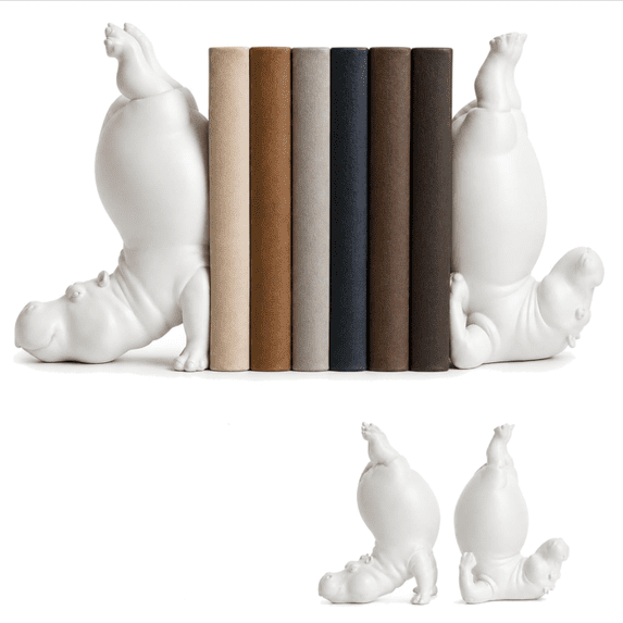 2026 Hippo Bookends, Heavy Resin Acrobatic Hippo Bookends Ends Book Ornament Creative Hippo Notebook Holder Farmhouse Cool Modern Small for Various Types of Books 1PC Hippo Bookend Style-A
