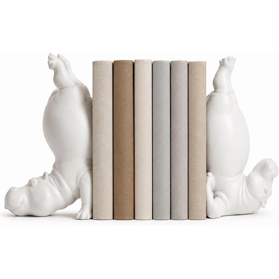 2026 Hippo Bookends Set of 2 for Shelves, Funny Hippopotamus Gifts for Book Lovers , Heavy Resin Animal Book Holders for Bookshelf Home Office Desk Decor