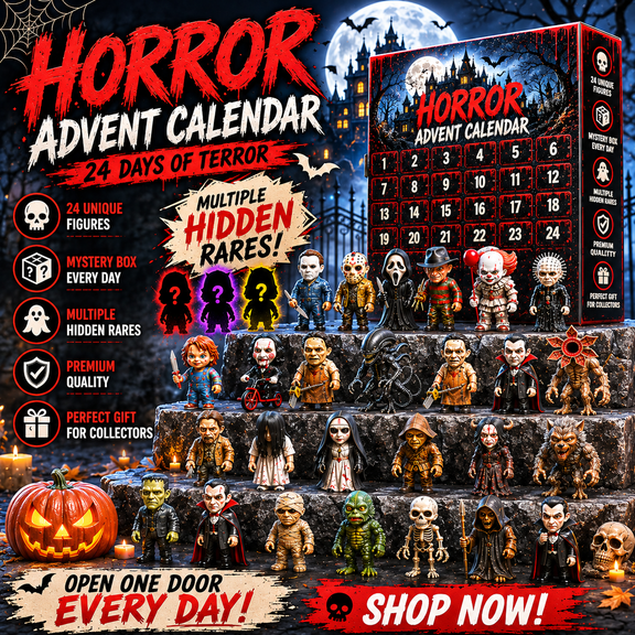 2026 Horror Advent Calendar, 24 Days of Terror Countdown Calendar with 24 Mystery Horror Collectible Figures, Spooky Character Surprise Box for Christmas Halloween Horror Fan Gift