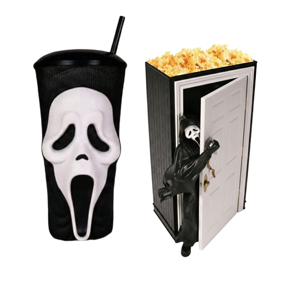 2026 Horror Series 7 Ghost Face Popcorn Bucket Let Me In Popcorn Bucket Fright Night Feast Creative Popcorn Bucket for Movie Night, Horror Decorations