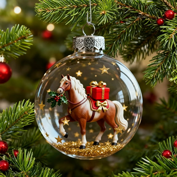 2026 Horse Collection Crystal Acrylic Ornament,Handcrafted Vivid 3D Animal Christmas Decoration Luxury Winter Holiday Tree Decor Gift Sparkling Star Accents Ball Gift For Horse Lover E