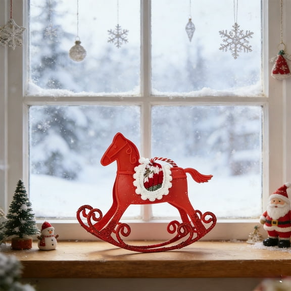 2026 Horse Decorative Hanging Ornament, Christmas Rocking Horse Figurine, Festive Home Decoration for Christmas Tree & Mantel Display, Red, 1pc