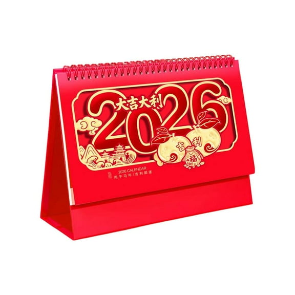 2026 Year of the Horse Desk Calendar, Chinese New Year Hollow-Out Gilded Design Large Page Office Home Decor