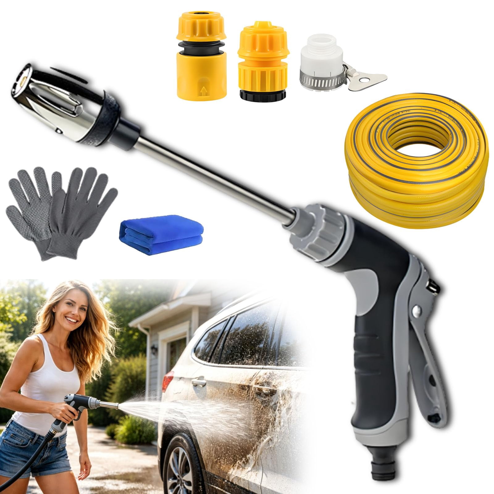 Hosehawk Pressure Washer, Hose Hawk Pro Hose Nozzle with Foam Pot, 360° Rotating Multi-Function High Pressure Sprayer with 3 Spray Modes for Yard, Car, Driveway Cleaning