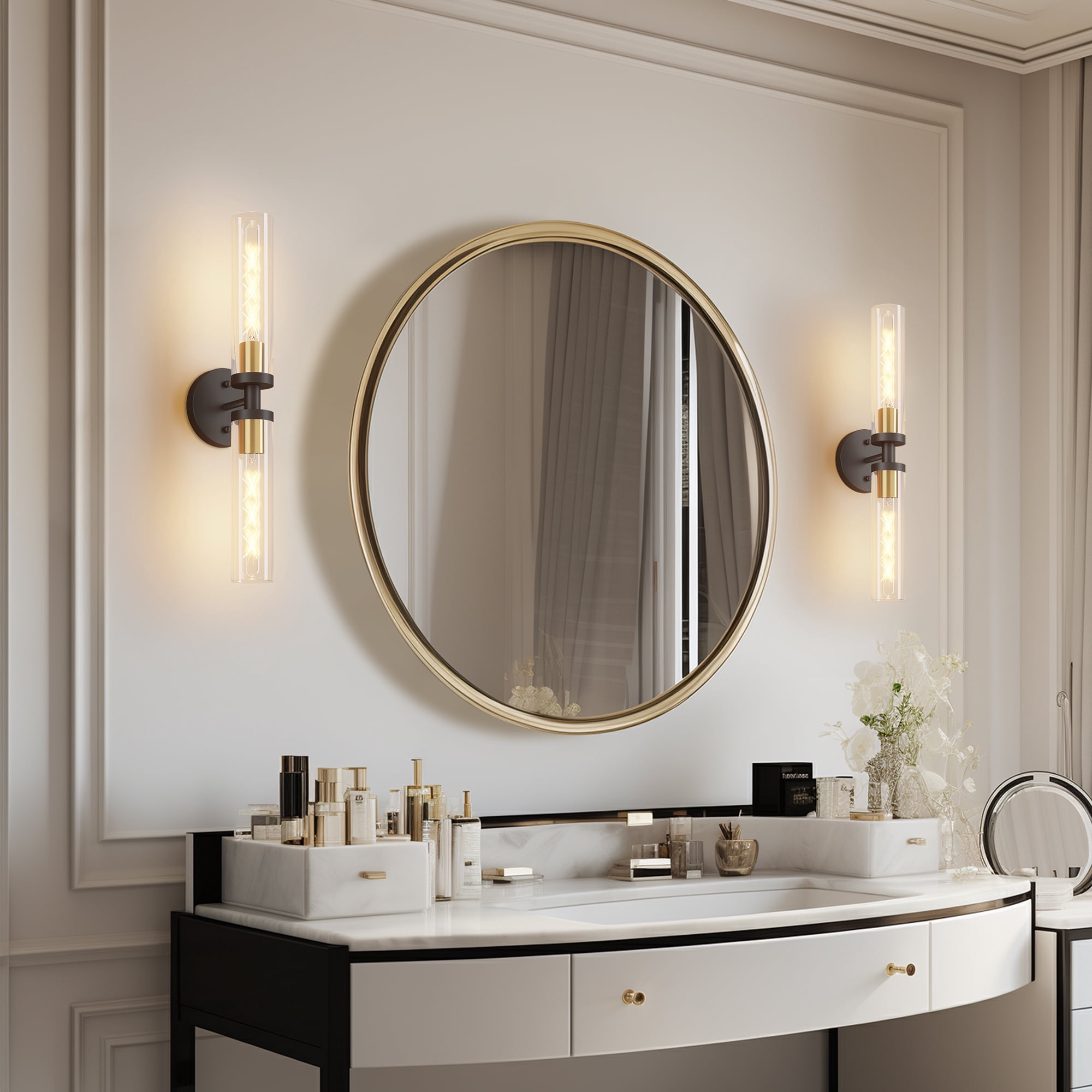 “2026 Hot Sale 2-Pack Gold Modern Wall Sconces – Hardwired Bathroom ...