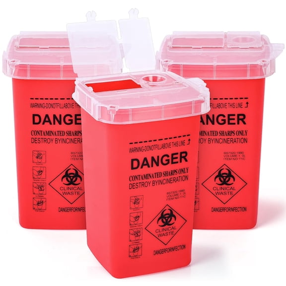 2026 Hot Sale 3 Pack 1 Quart Portable Sharps Containers Biohazard Needle Syringe Disposal Box for Household Travel Professional Sharp Waste Storage