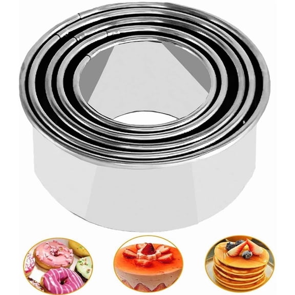 Set of 5 Round Edge Metal Baking Molds, Stainless Steel Cutters for Cookie Biscuit Dumpling Cake Pastry Making