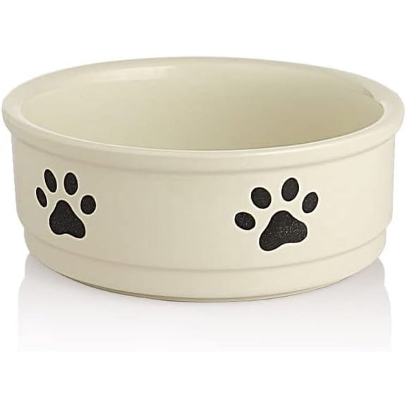 2026 Hot Sale Beige Ceramic Dog Bowl,16 Fl Oz Paw Pattern Food Grade Porcelain Pet Bowl,Food Water Dish for Small Dogs,Non-Slip Base & Dishwasher Safe