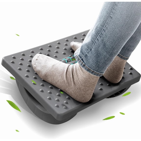 2026 Hot Sale Gray Ergonomic Rocking Under Desk Foot Rest with Massage Rollers Leg Support Stool for Office Work Gaming Chair 13"L x 9.6"W x 5"H