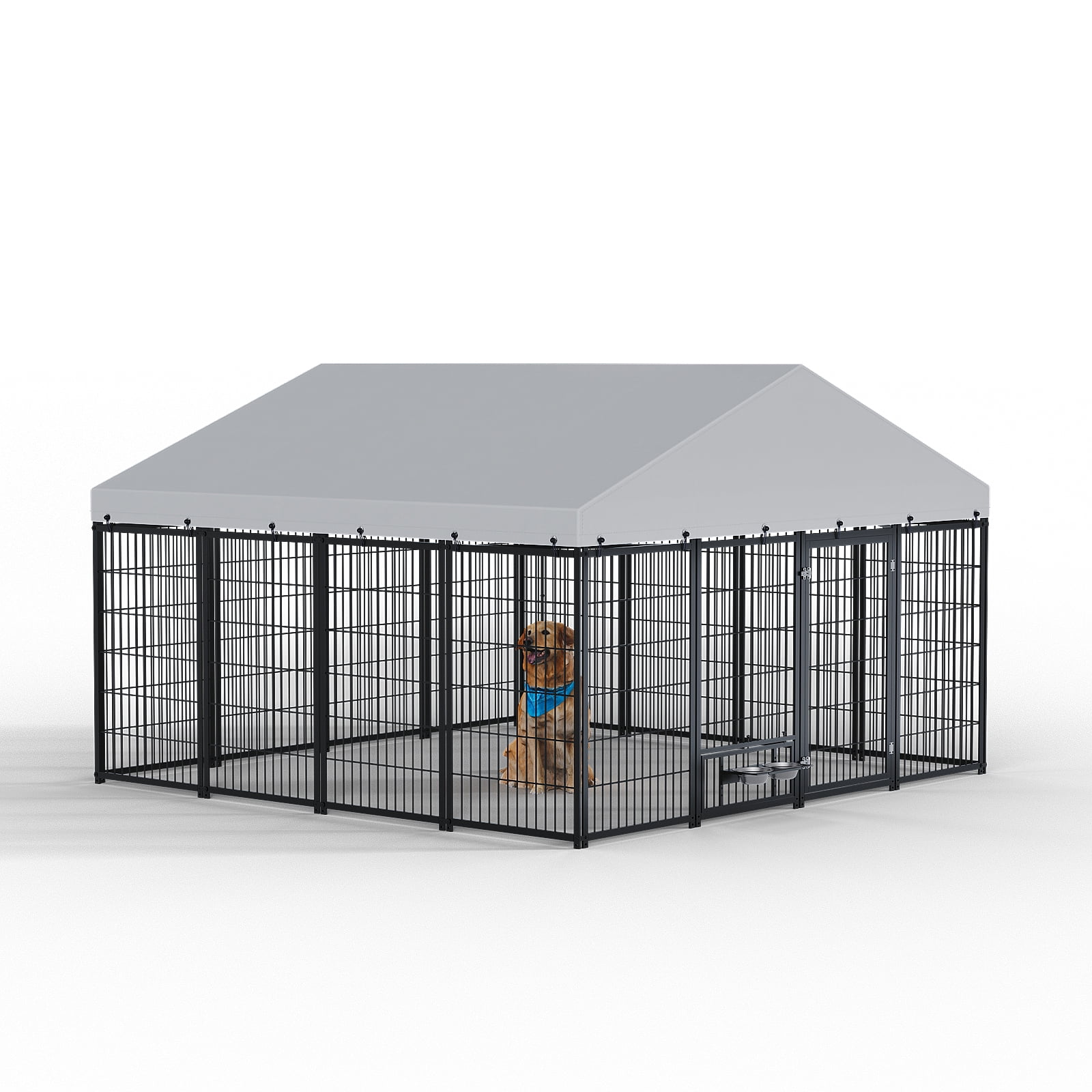 “2026 Hot Sale Large Outdoor Dog Kennel Pen with Roof Cover – Heavy-Duty Metal Fence Enclosure for Dogs/Pets (18.9’L x 9.61’W)”