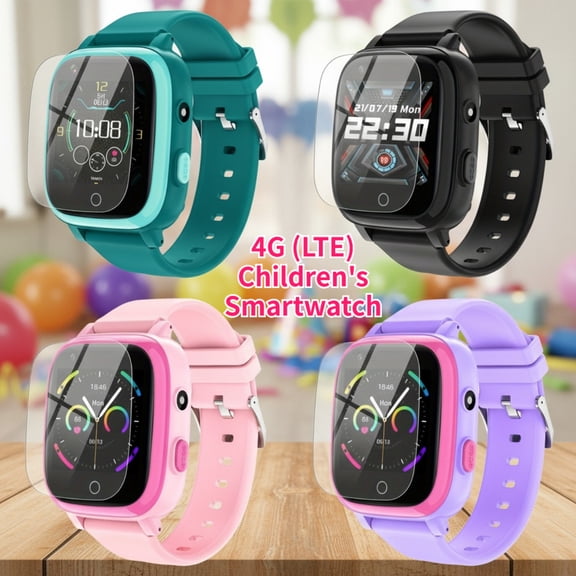 2026 Hottest 4G LTE Kids Smart Watch, Video & Voice Call, Face Unlock, Music/Video Player, Learning Apps & Mini Games, with Lanyard & Tempered Gla