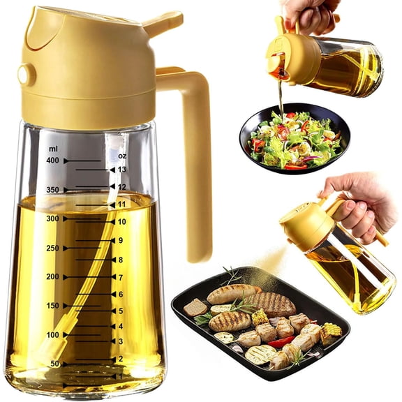 2026 Household Hot Pick Yellow Glass Olive Oil Sprayer, 16 oz/470 ml 2-in-1 Dispenser, Leak-Proof Kitchen Gadget for Air Fryer, Salad, BBQ