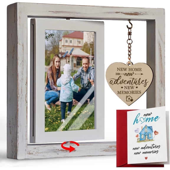 2026 Housewarming Picture Frame Gift for New Home, Unique Frame Gifts for First Home Owner, Newlywed Couple, Clients, Friends, Rotating Floating Wedding, Realtor Closing Gifts Picture Frame 4x6